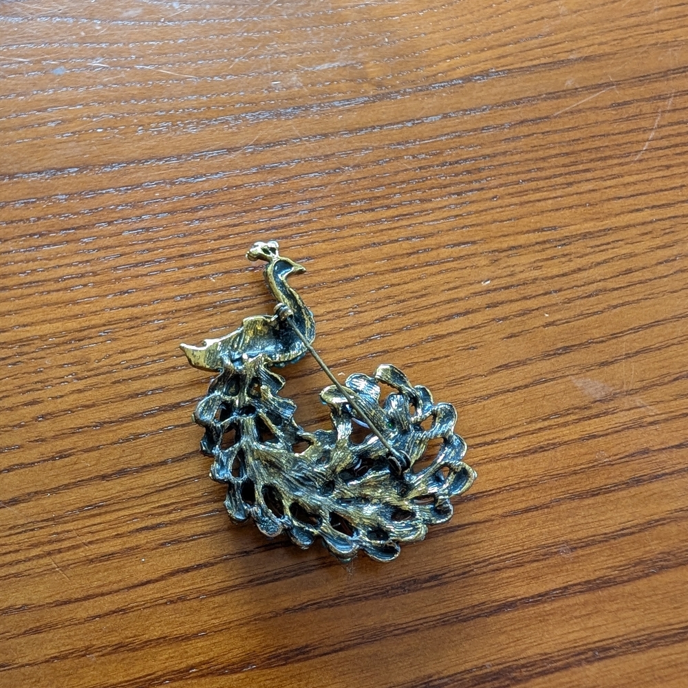 Vintage Colorful Rhinestone Peacock Brooch - Picture 3 of 5